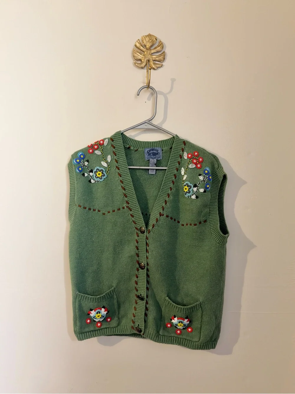 Vintage Green Embroidered Knit Vest